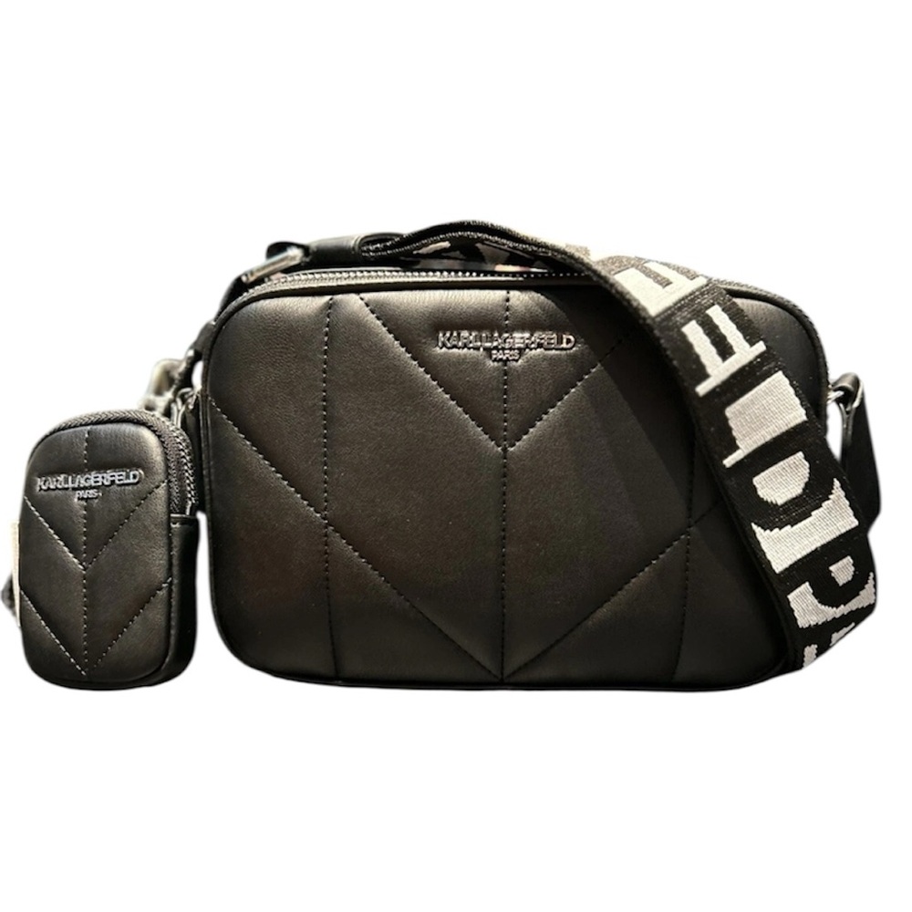 Karl Lagerfeld Black Quilted Messenger Bag‎ with Pouch